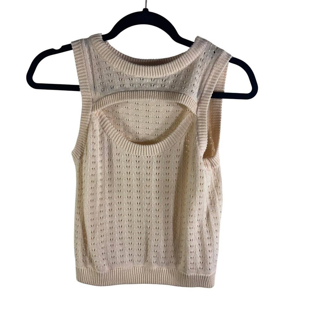 Lulus Cream Knit Cutout Sweater Tank Top Medium Sleeveless Pointelle Cotton